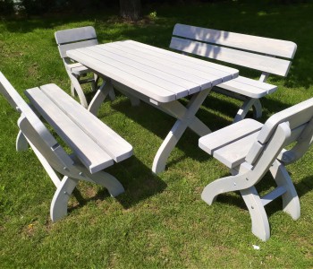 Komplet mebli ogrodowych stół z ławkami i krzesłami szary świerkowy